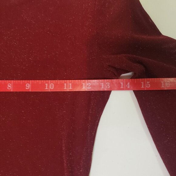 FOREVER 21 Women’s Size Small Mesh Crop Top Red Wine & Gold Shimmer Long Sleeve - Picture 9 of 16